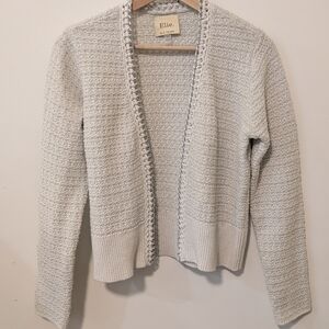 Elie By Elie Tahari Women's Cream Silver Metallic Chain Detail Open Cardigan S